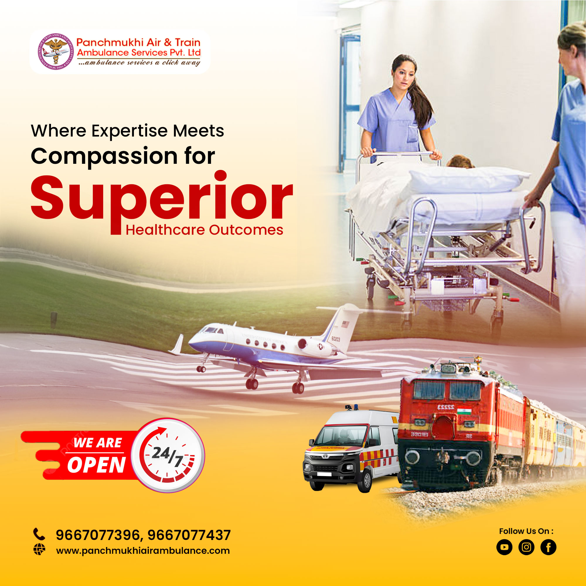 Obtain an Air and Train Ambulance from Patna by Panchmukhi at the Lowest Charge
