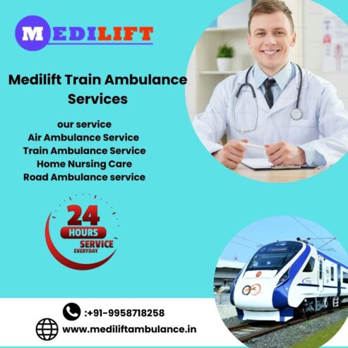 Book Medilift Train Ambulance Service In Dibrugarh with Top-grade Medical Machine