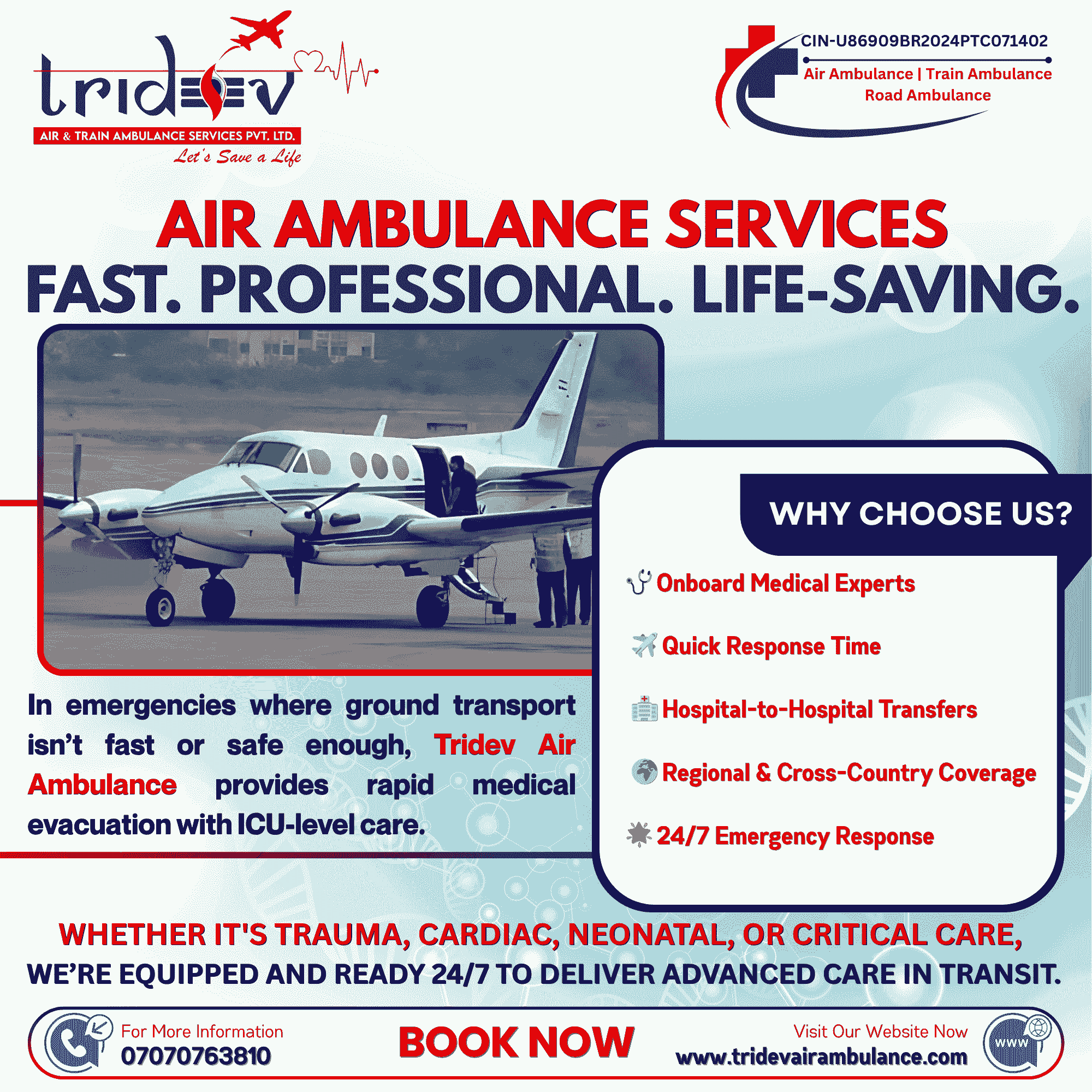 Tridev Air Ambulance in Delhi – Trusted Critical Care Flights