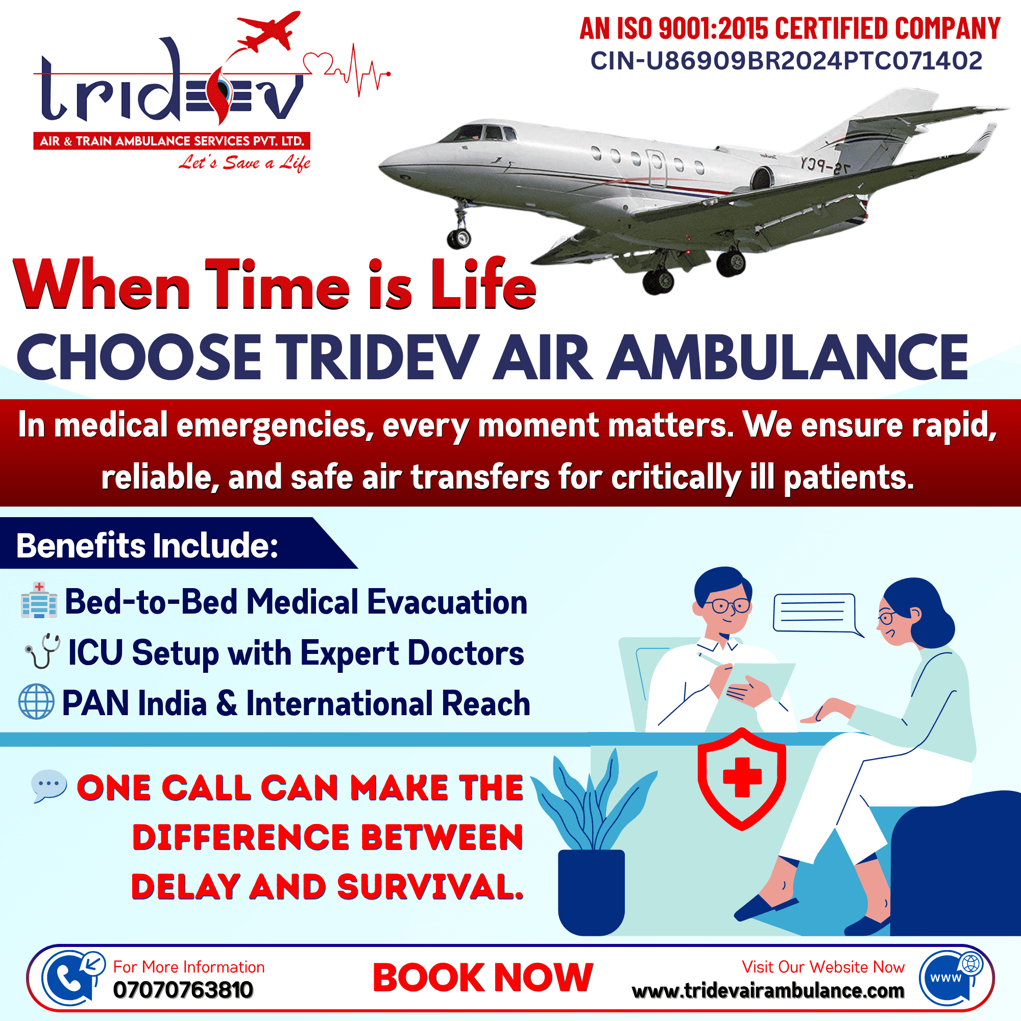 Low-Cost ICU Air Ambulance Guwahati by Tridev