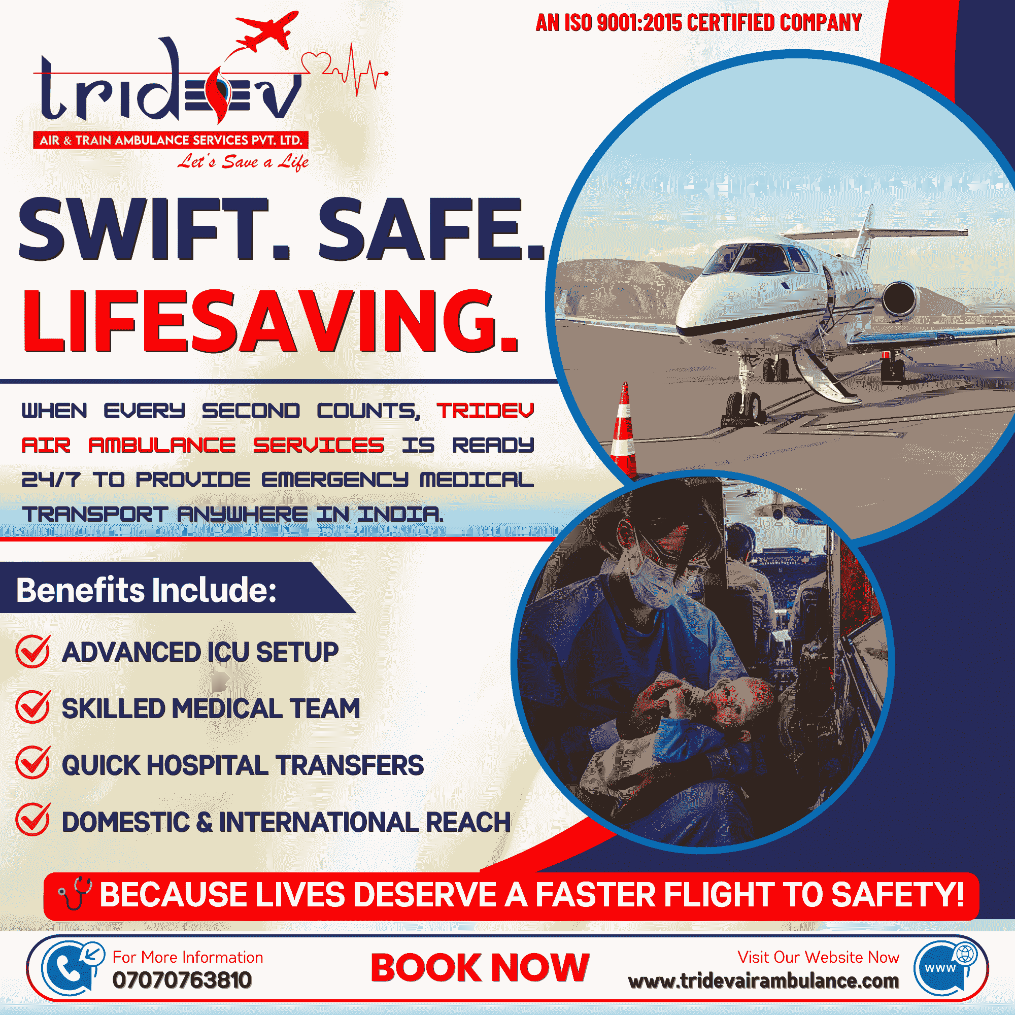 Affordable Air Ambulance Kolkata – Tridev Means Care