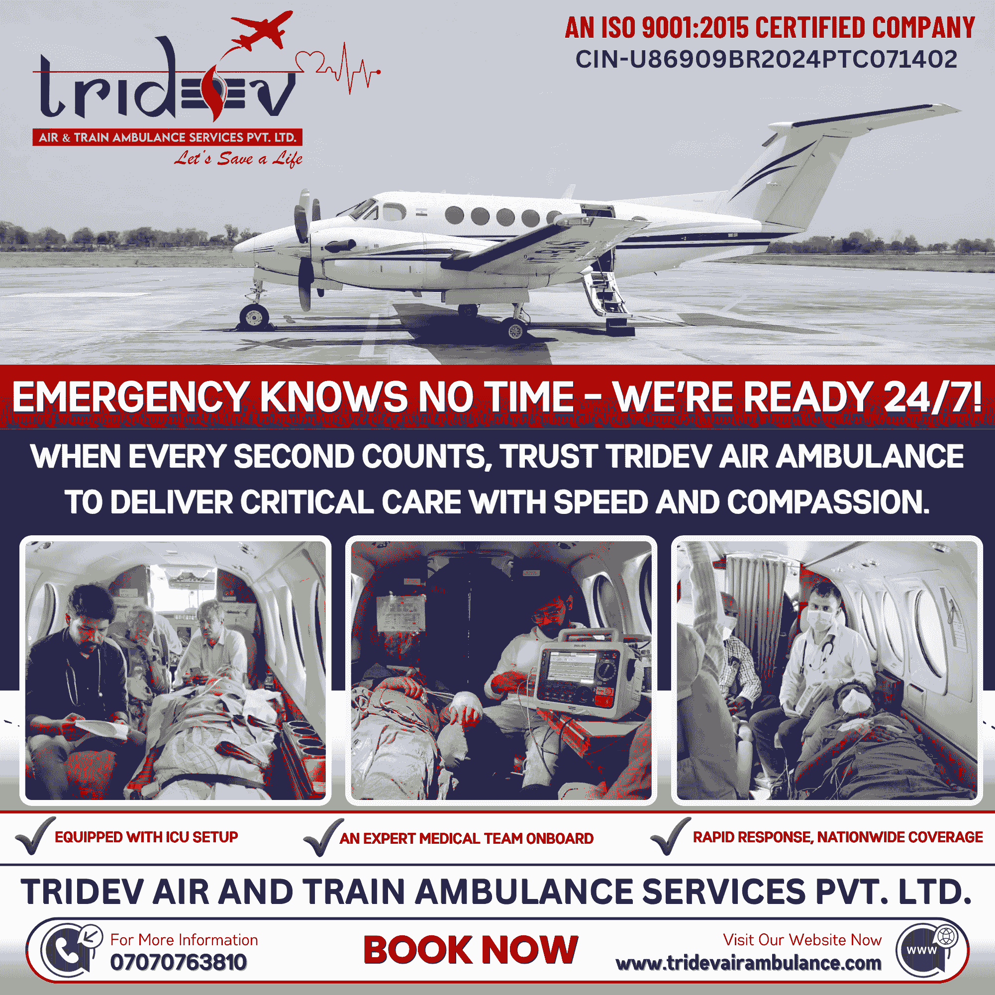 Quick Transfer Allowed Via Tridev Air Ambulance Services in Guwahati with Reliability