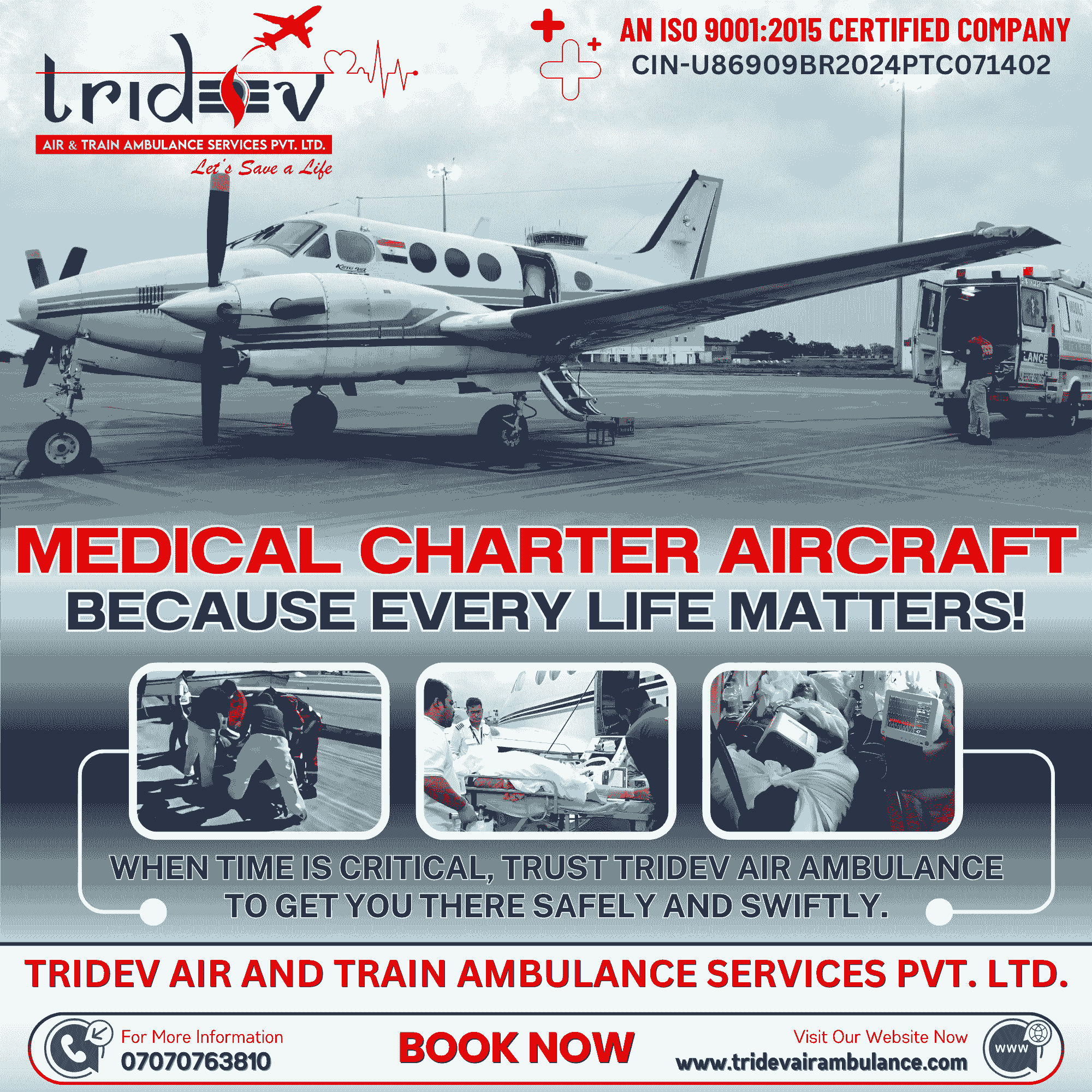 Provisions to Get Immediate Transmission: Tridev Air Ambulance Services In Kolkata: Bed to Home