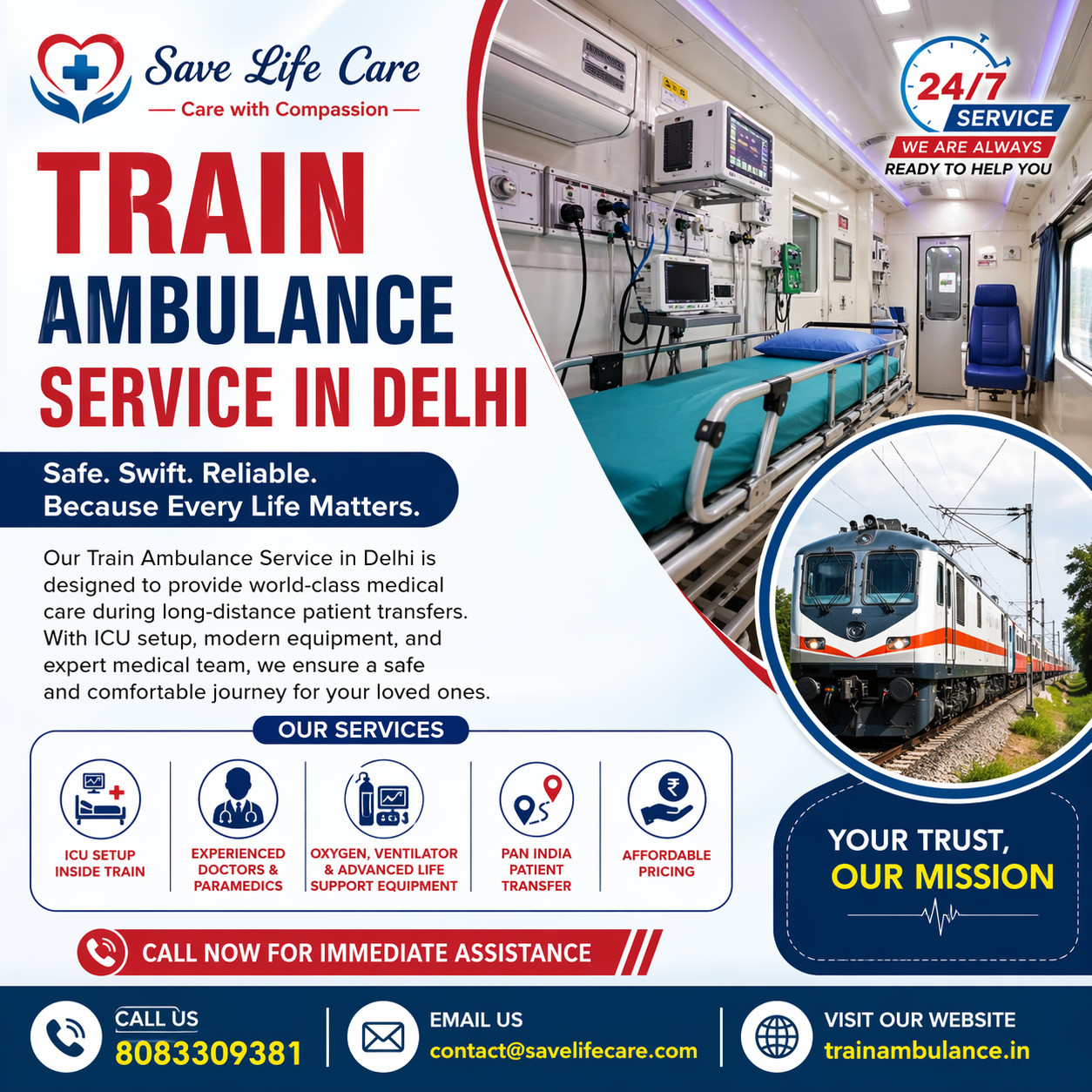 Affordable Train Ambulance Service in Delhi – Safe & ICU-Equipped Patient Transfer